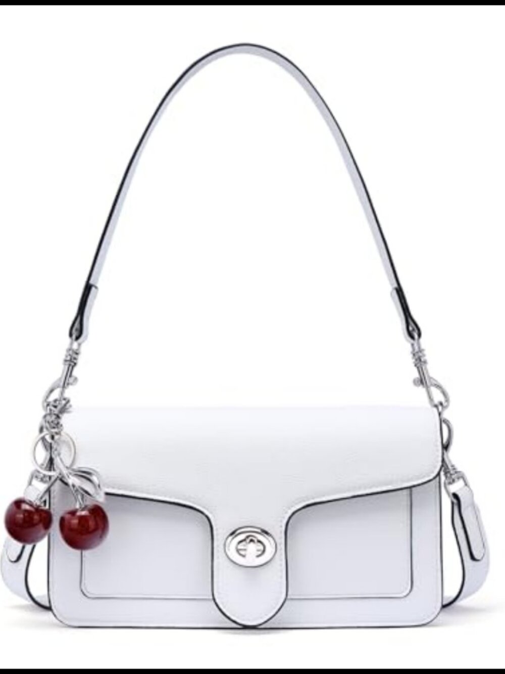 Vegan Leather Crossbody Bag with Cherry Charm, 2 Straps, Satchel Purse